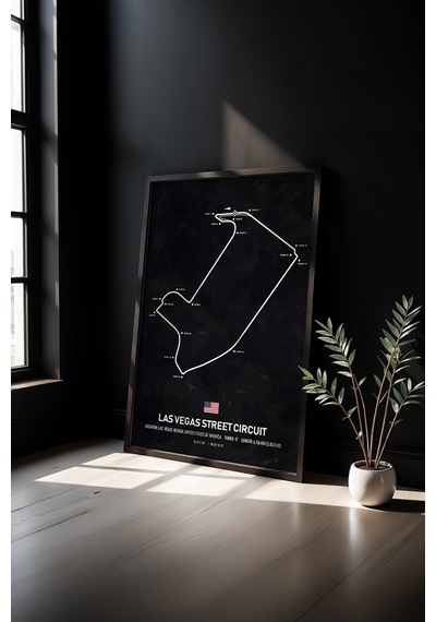 Las Vegas F1 Pisti Ahşap Çerçeveli Tablo Las Vegas Gp Poster Siyah