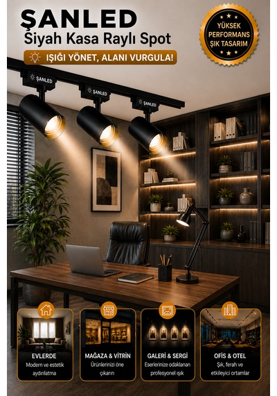 Led Siyah Kasa Gün Işığı 35w Raylı Spot / 8 Adet 3 Metre Ray