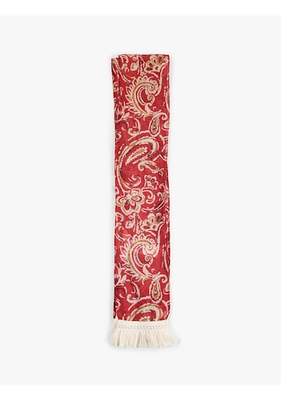Koton Şal Desenli Püsküllü Viskon Kumaş Uzun Fular Bandana Bordo 6sak50128aa