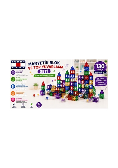 Manyetik Yapı Blokları Top Yuvarlama Seti Çocuklar İçin Renkli 3 Boyutlu 130 Parça Manyetik Oyun Seti