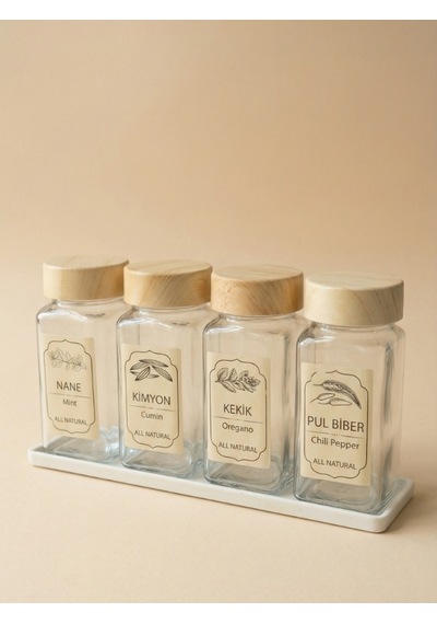 Leelahome 4'lü Set Ahşap Desenli Standlı Kare Baharatlık 140 Ml - Açık Kahve Açık Kahverengi