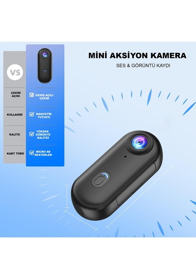 Robeve Mini Wifi Aksiyon Kamerası 4k Giyilebilir Aksiyon Kamera - Su Geçirmez Tasarım - Ses Ve Görüntü - Motorsiklet Görüntü Kaydı - Aksiyon Görüntü Kaydı Siyah