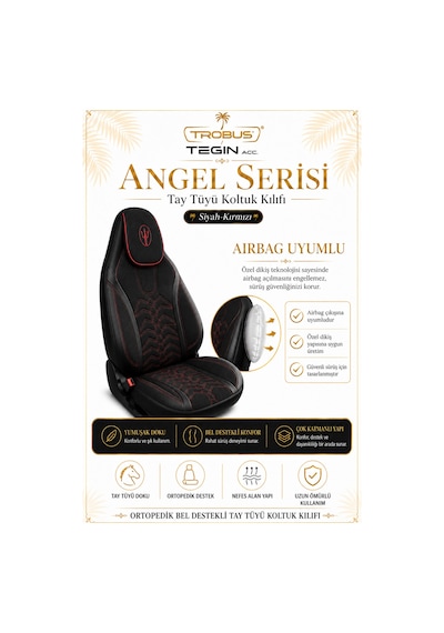 Seat Leon 2005 Ve Sonrası Uyumlu Angel Serisi Tay Tüyü Koltuk Kılıfı Siyah Kırmızı