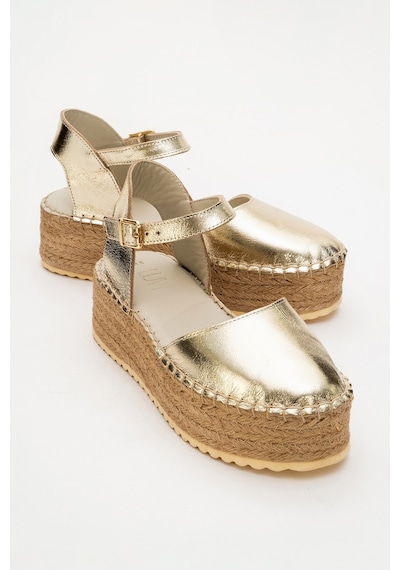 Luvishoes Luvi Shoes Viba Altın Hakiki Deri Kadın Hasır Dolgu Taban Sandalet Altın