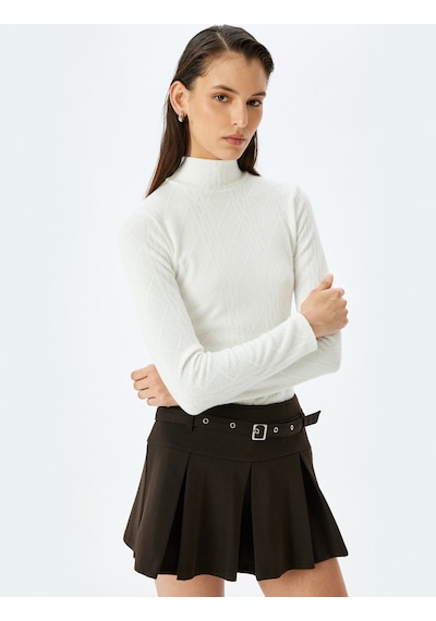 Koton Slim Fit Dik Yaka Uzun Kollu Dokulu Body Ekru 5sak50219ek Ekru