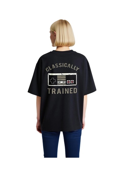 Paybuy Klasik Oyun Nostaljisi Baskılı Kadın Oversize Tişört Siyah