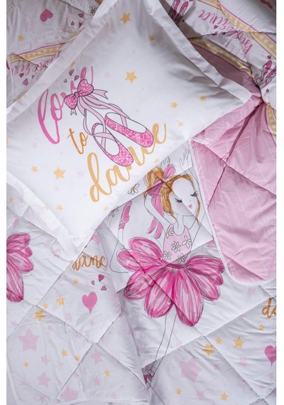 Clasy %100 Pamuk Tek Kişilik Uyku Seti Lastikli Çarşaflı Ballerina V1 Pembe Pembe