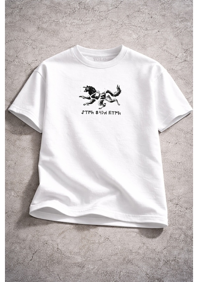 Yolo Street %100 Pamuk 250 Gsm Oversize Beyaz Tişört Kurt Desenli Kurt-türk-töre Yazılı Beyaz