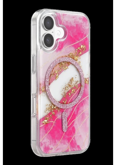 Onegif Apple İphone 17 Uyumlu Lotus Simli Magsafe Kapak - Pembe