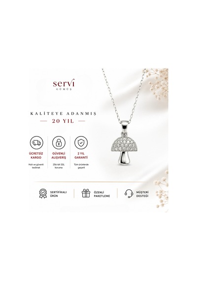 Servi 925 Ayar Gümüş Zirkon Taşlı Mantar Figürlü Kolye-470