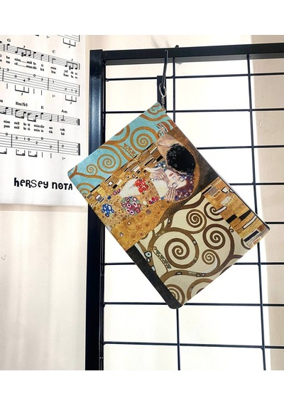 Herşey Nota Gustav Klimt The Kiss Tablosu Clutch Portföy Çanta Çok Renkli