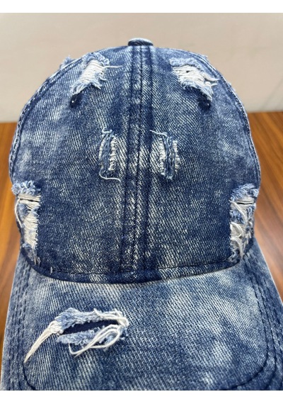 Denim Jean Kot Kumaş Vintage Yıkamalı Unisex Cap Şapka Mavi