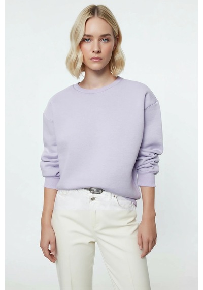 Benerly Kadın Bisiklet Yaka Düşük Kol Regular Kalıp Örme Sweatshirt Fonks Lila