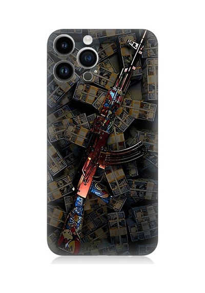 Apple Uyumlu iPhone 14 Pro  Para Ve Silah Desenli Silikon Kılıf