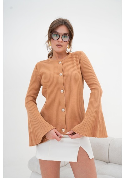 Ftz Women Kadın Volan Kol Detaylı Hırka Camel 20898 Camel