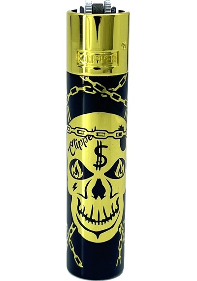 Clipper Deadly Chains Serisi Metal Çakmak - Gold Siyah