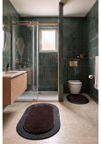 Banyo Paspası Takımı 60x100+40x60 Cm Düz Acı Kahve & Antrasit Gri