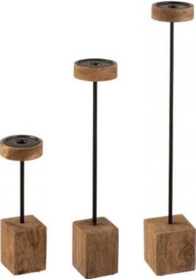 Dekoratif 3 Lü Uzun Şamdan & Mumluk Metal Black Wood Siyah