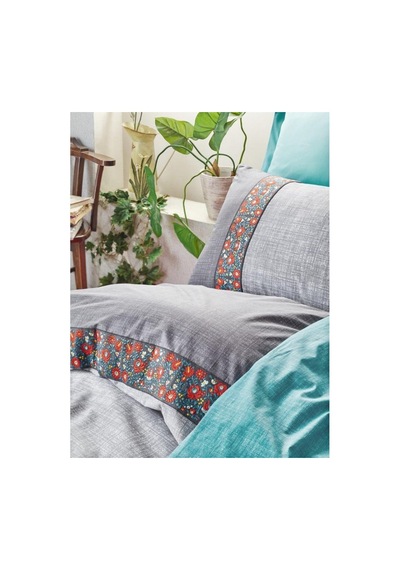 Cotton Box Folk Art Gri Çift Kişilik Nevresim Takımı