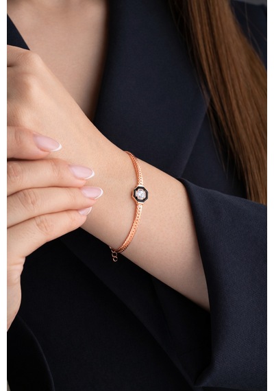 Çekirdekjewelry 925 Ayar Gümüş Rose Hasır Serenay Bileklik Pembe