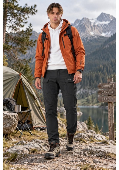 Dechers Erkek Kışlık Softshell İçi Polarlı Rüzgar, Soğuk & Su Geçirmez Taktik Pantolon - E232 Siyah