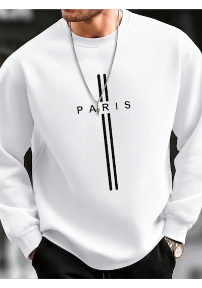 Startmore Beyaz Unisex Kadın/erkek Paris Özel Renkli Oversize Bisiklet Yaka Pamuklu