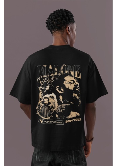 Sevbano Tasarım Post Malone Rapper Sırt Baskılı Unisex Oversize Şarkıcı T Siyah