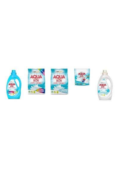 Aquabor Doğal Mineralli Sıvı Renkliler + 4 Kg Renkliler + 4 Kg Beyaz + Tablet + Sıvı Beyaz 5 Li Set 0.75 LT - 2.5 LT - 12 KG