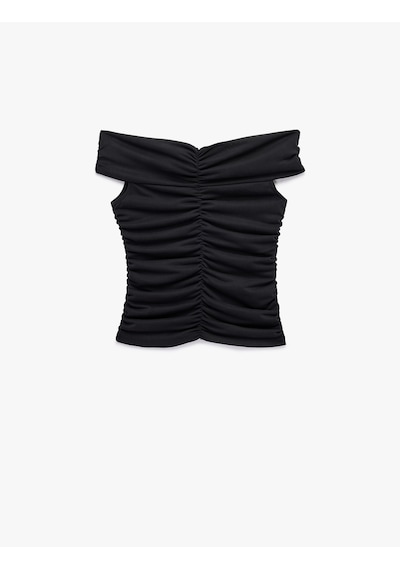 Koton Büzgülü Kolsuz Slim Fit Modal Omzu Açık Bluz Antrasit 6sal30268ık