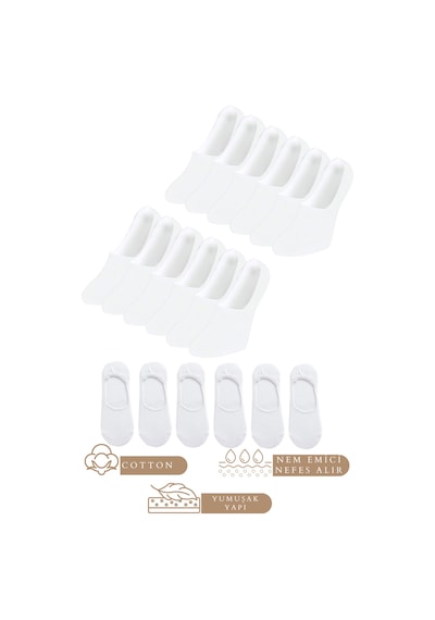 Kral Socks Erkek - Kadın Düz Desen 6 Çift Pamuklu Terletmez Babet Çorap Beyaz