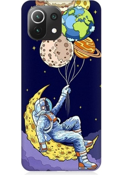 Xiaomi Mi 11 Lite Uyumlu Astranot Ve Gezegen Balonlar Desenli Silikon Kılıf