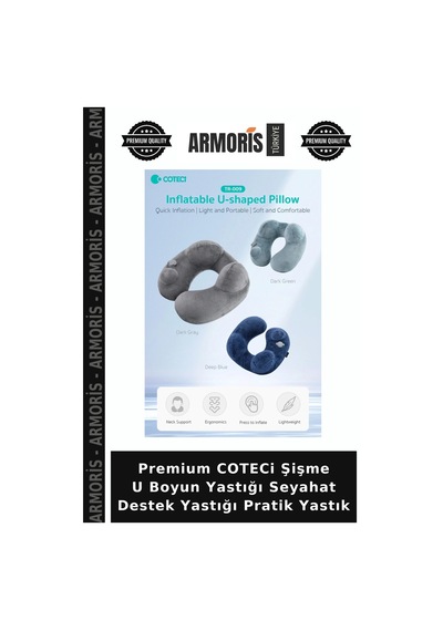 Premium Coteci Şişme U Boyun Yastığı Seyahat Destek Yastığı Pratik Yastık