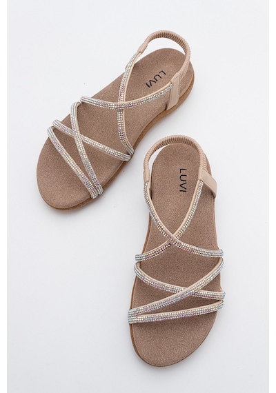 Luvishoes Luvi Shoes Ever Bej Taşlı Kadın Sandalet Bej