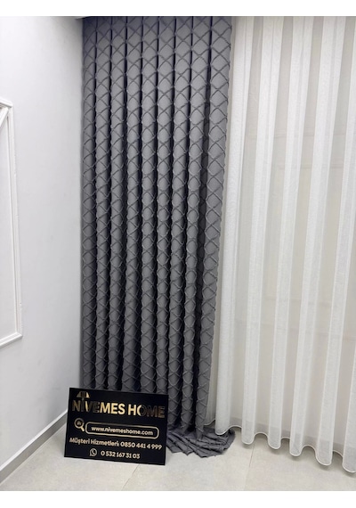 Nivemeshome Tuna 107 K.gri 1/3 Sık Pileli Fon Perde Apm Koyu Gri