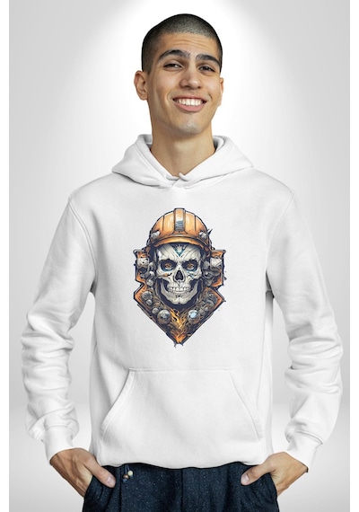 Maden İşcisi Kuru Kafa Kadın Erkek Beyaz Kapüşonlu Sweatshirt Hoodie Beyaz Maden İşcisi Kuru Kafa Kadın Erkek Beyaz Kapüşonlu Sweatshirt Hoodie Beyaz
