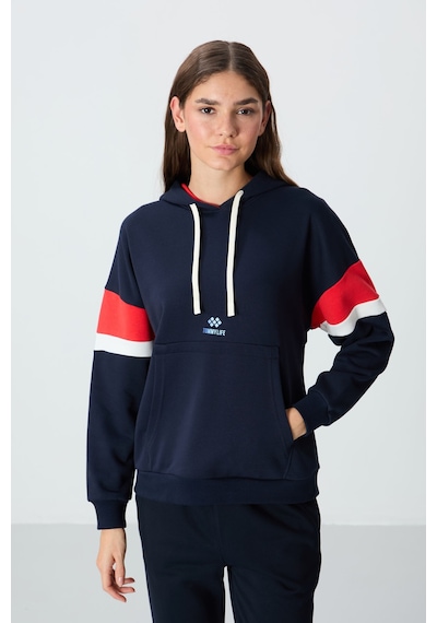 Tommy Life İndigo Kompakt Pamuklu Kalın Pürüzsüz Dokulu Kapüşonlu Oversize Fit Kadın Sweatshirt - 97290 İndigo