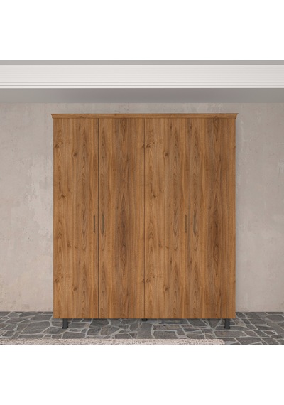 Soft Wood 4 Kapaklı Masif Ahşap Gardırop Ceviz