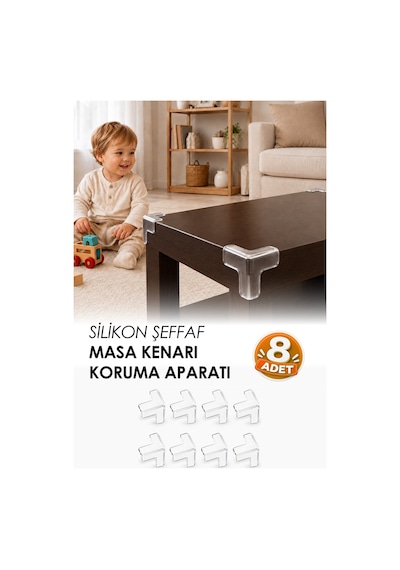 Şeffaf 8'li Silikon Masa Köşe Koruyucu Kenar Koruma Aparatı Çocuk Güvenlik Tamponu Çok Renkli