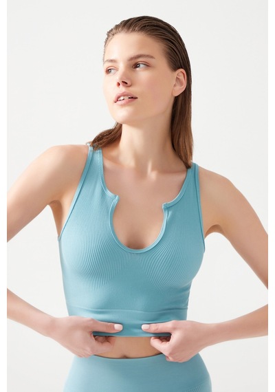 Los Ojos Kadın Mavi Askılı Fitilli Crop Top Büstiyer Scoop Mavi