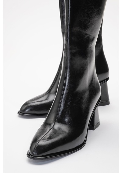 Luvishoes Luvi Shoes Paradis Siyah Cilt Kadın Kalın Topuklu Çizme Siyah Mat