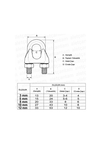 Aletçantam Klemens Çelik Halat Klemensi  (5 li paket) 8 mm
