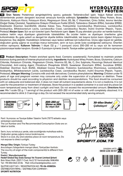 Sporfit Nutrition Hydrowhey Protein Tozu 960 Gr 30 Servis Çikolata + 3 Milyar Probiyotik + Shaker + Protein Kahve Hediyeli çikolata