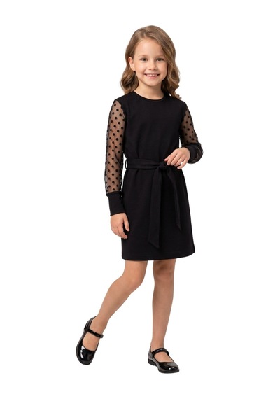New Kids Kız Çocuk Elbise Tül Kol Puantiyeli Kol Fırfır Manşetli Detaylı Syh Tam Kalıp Yeni Sezon -91256 Siyah