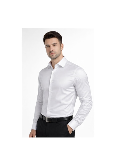 Classics Men Slim Fit Uzun Kollu Kolay Ütü Pamuk Saten Erkek Gömlek Beyaz
