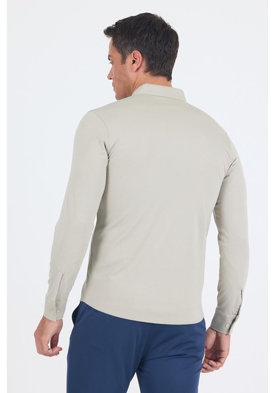 İmza Gri İtalyan Düğmeli Yaka Uzunkol Cepsiz Slim Fit Gömlek 1004250254 Gri