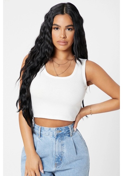 Angbutik Kadın Beyaz Kare Yaka Crop Top Bluz