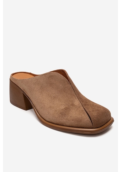 Luvishoes Ardent Taba Süet Hakiki Deri Önü Kapalı Kadın Kalın Topuklu Terlik