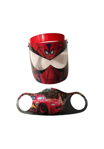 Gürbey Spiderman Baskılı Çocuk Siperlik + Araba Desenli Çocuk Maskesi
