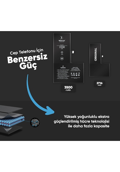 Apple Uyumlu iPhone X Batarya 3310Mah Woyax Premium Batarya