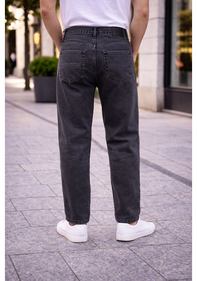 Cedy Denim Dar Paça Erkek Yüksek Bel Kot Pantolon - Salaş Mom Jean C333 Antrasit